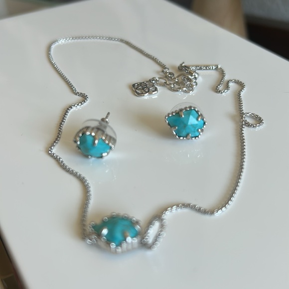 Kendra Scott & Dillards Turquoise & Silver Tess and Tessa Necklace and earrings - Picture 4 of 4